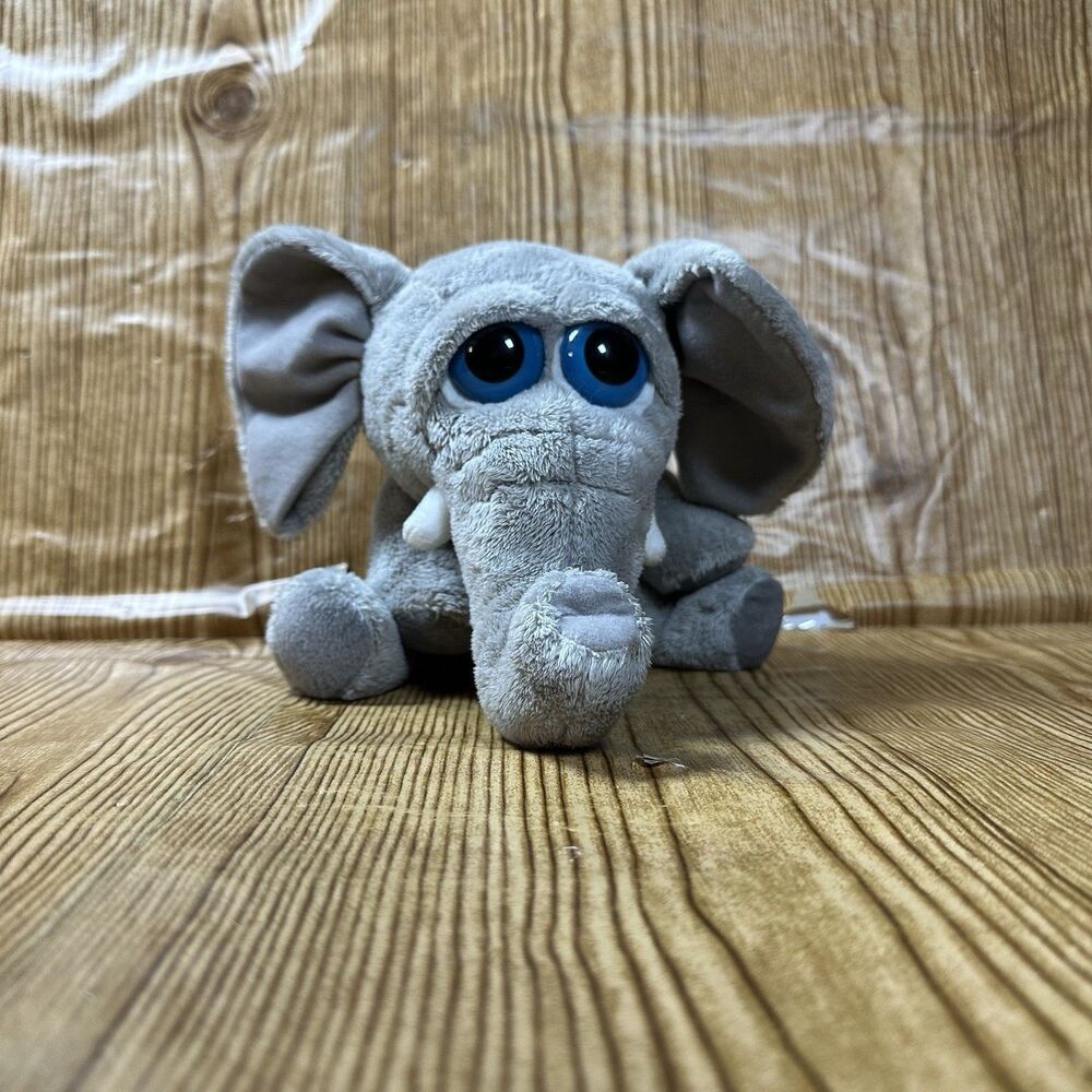Russ Little Peepers Plush Elephant Grey Russ Berrie Gazoo Big Blue Eyes 12" Long